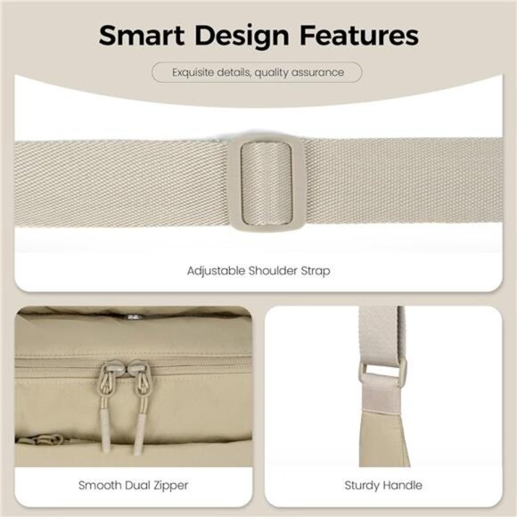 Nylon Crossbody Bag for Women, Khaki - Picture 4 of 7